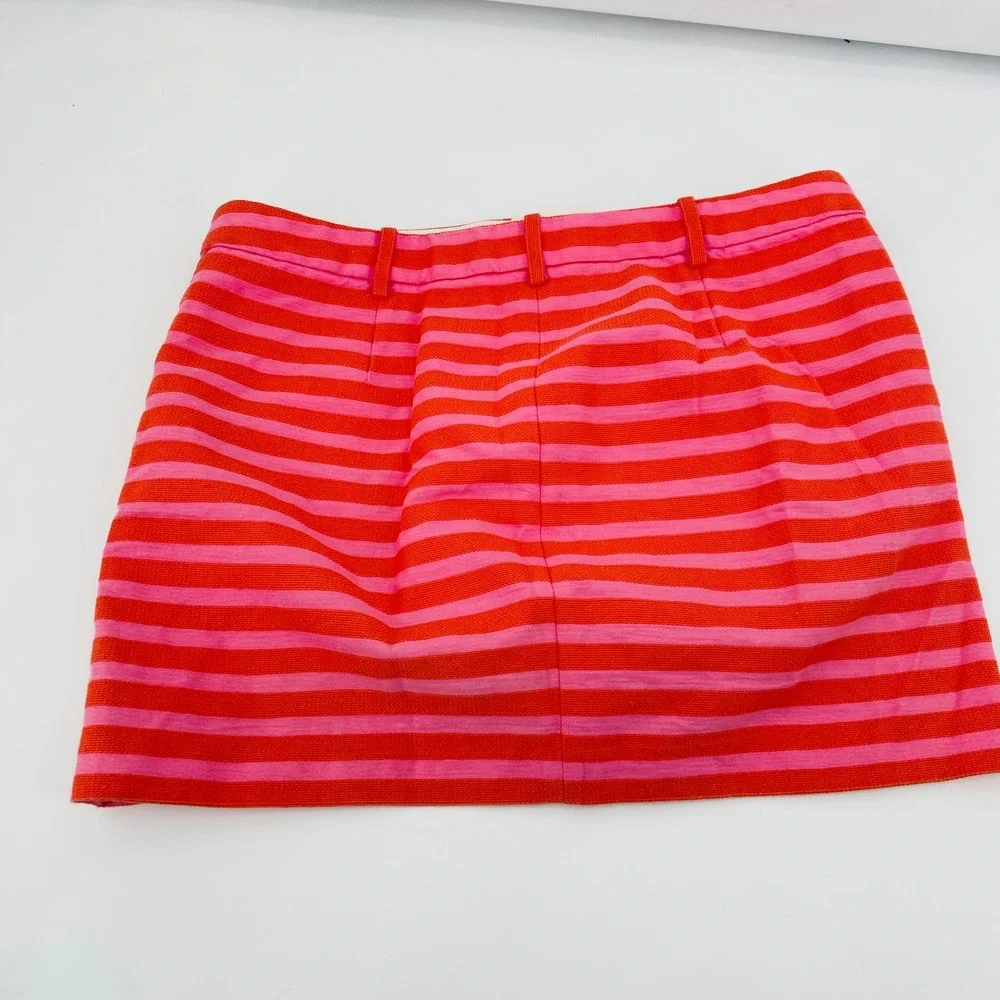 J. Crew Skirt Womens 10 Pink Orange Striped Cotton Blend Mini Skirt